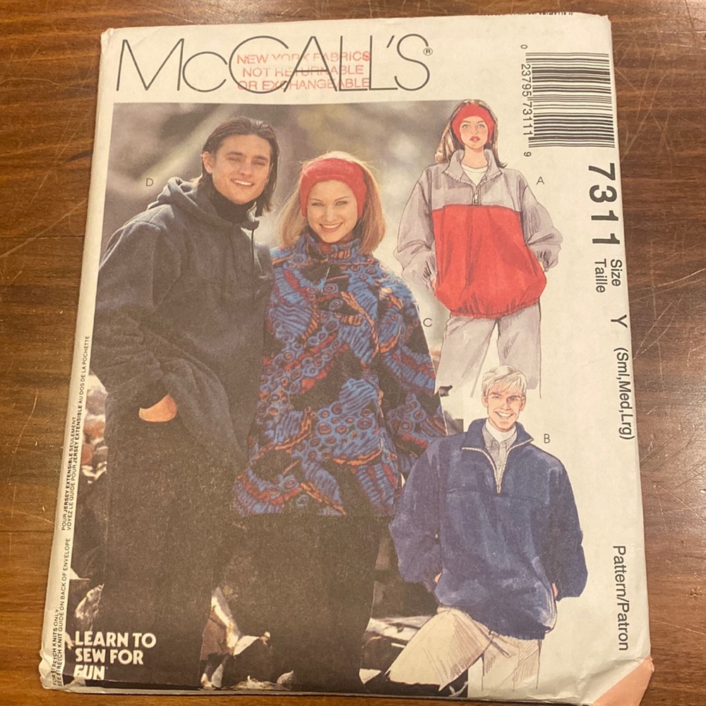 McCall’s Unisex Sewing Pattern #8355 Uncut Hood Collar Jacket Top Headband S M L
